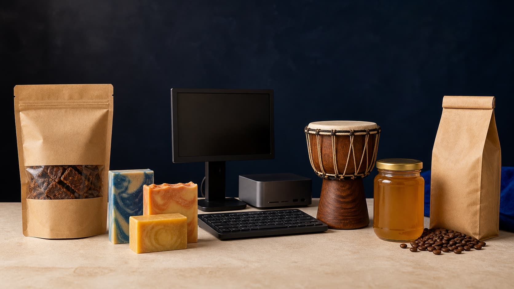 A curated counter of goods from independent American makers