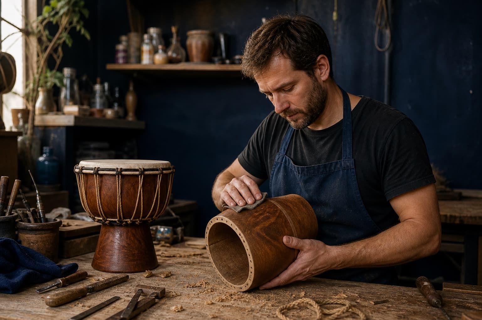 An independent maker at work in their workshop